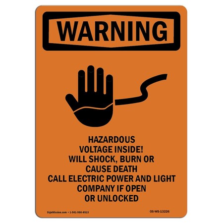 Signmission Safety Sign, OSHA WARNING, 24" Height, Rigid Plastic, Hazardous Voltage, Portrait OS-WS-P-1824-V-13226